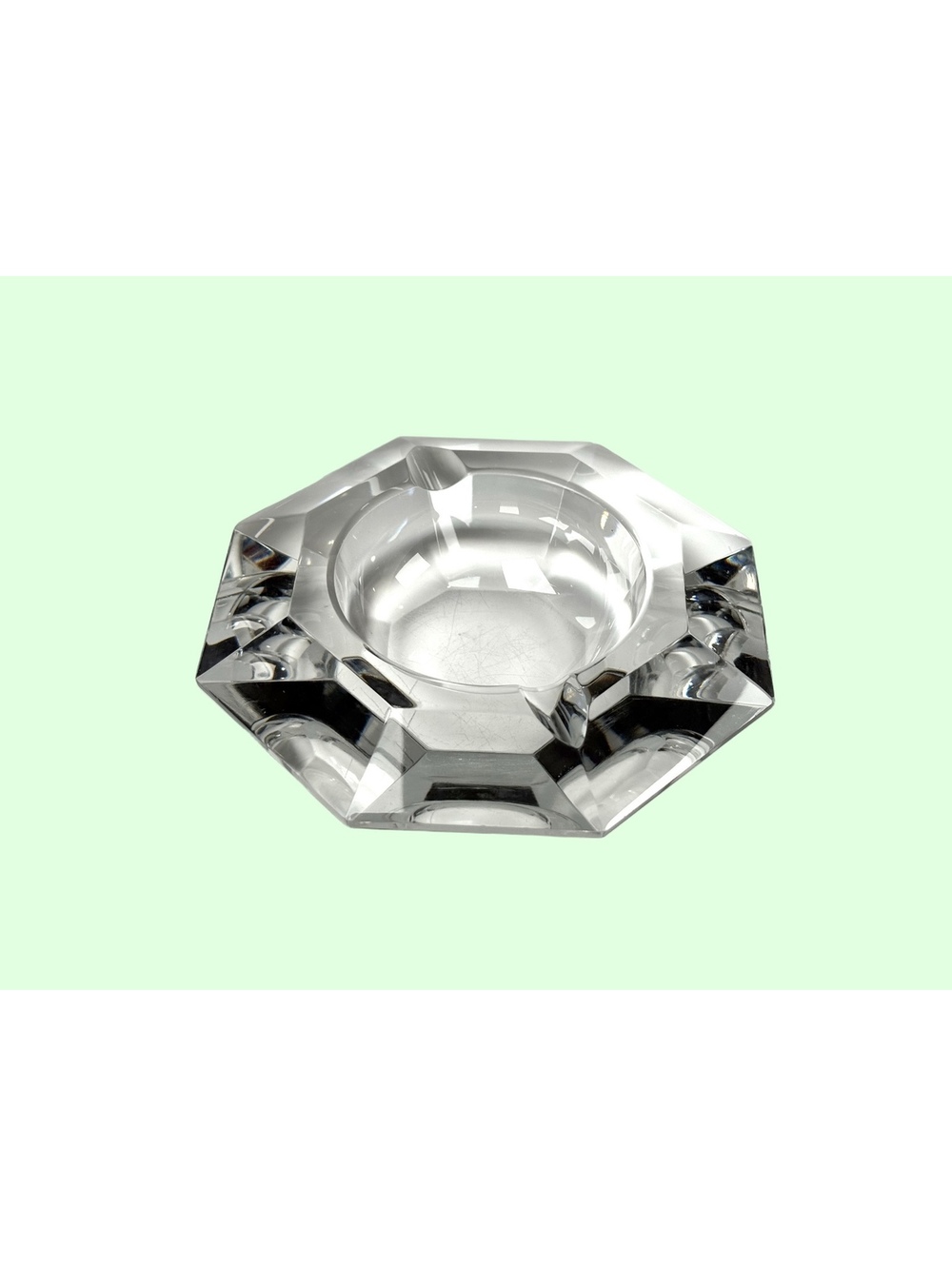 Val St Lambert Crystal Ashtray Faceted Octagonal Mid-Century Modern Barware
